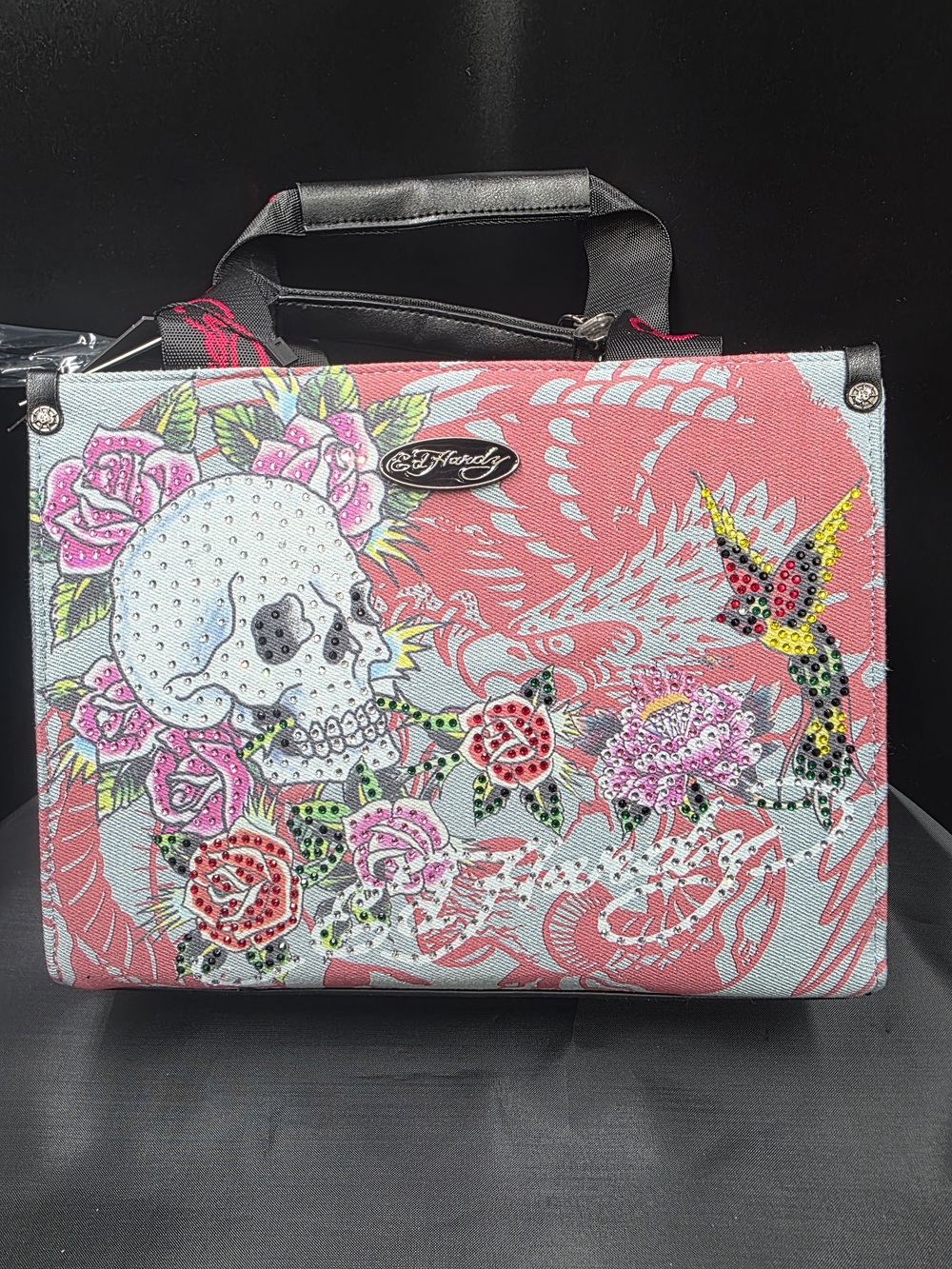 Ed Hardy Pink Skull & Rose Print Tote Bag NWT